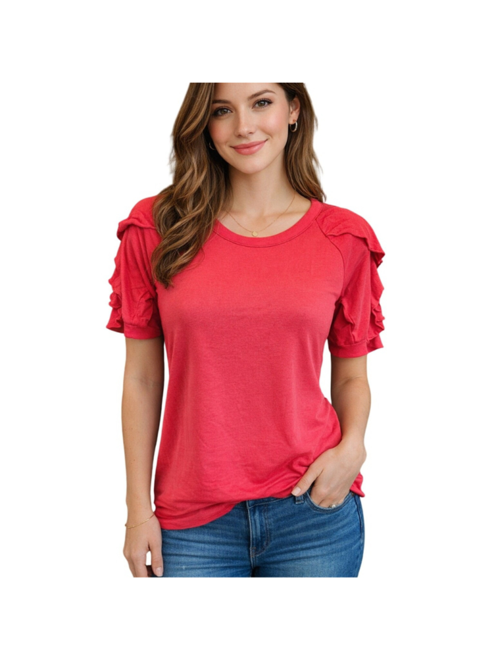 NWT Chaser Stretch Knit Ruffle Top Hot Pink Size Small